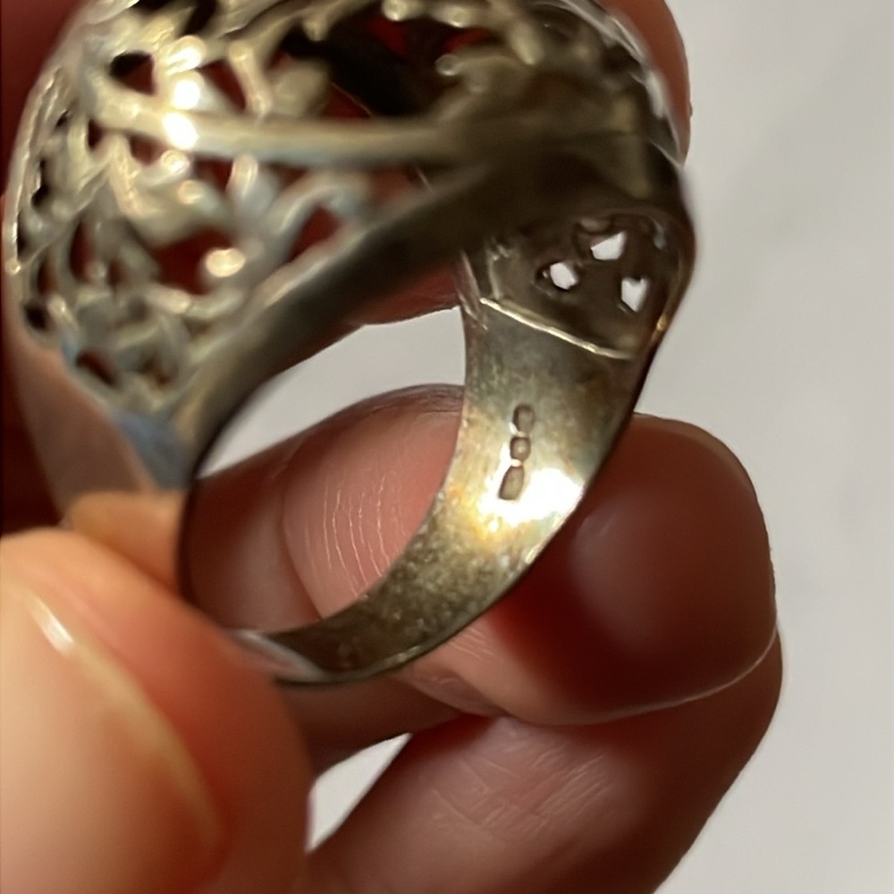 Sterling Silver .925 Filigree floral Dome Ring Vintage - Picture 4 of 10